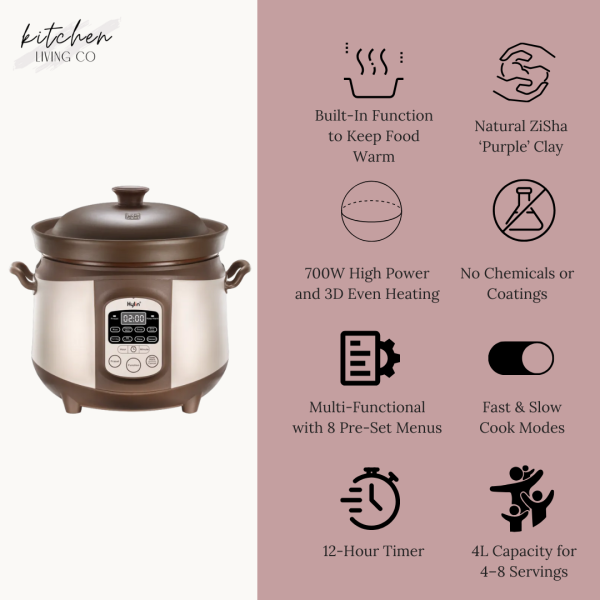 4L Electric Purple Clay Pot Slow Cooker - Image 2