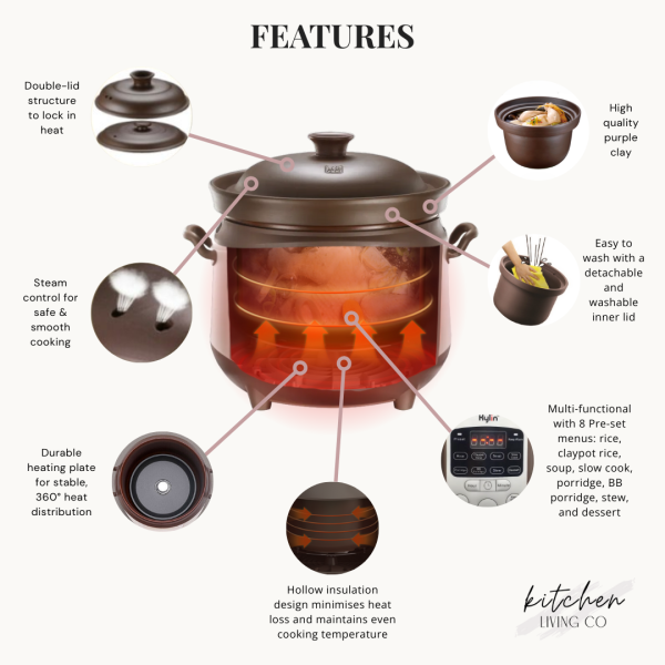4L Electric Purple Clay Pot Slow Cooker - Image 4
