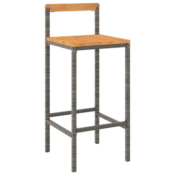 Bar Stools 4 pcs Grey Poly Rattan and Solid Wood Acacia - Image 3