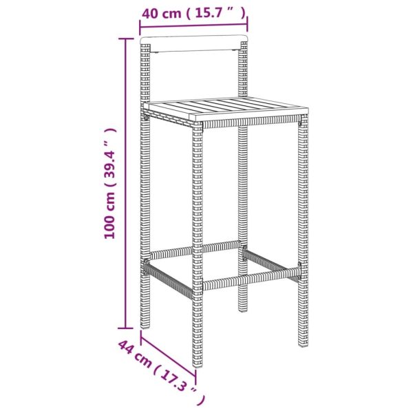 Bar Stools 4 pcs Grey Poly Rattan and Solid Wood Acacia - Image 8