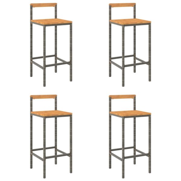 Bar Stools 4 pcs Grey Poly Rattan and Solid Wood Acacia - Image 2