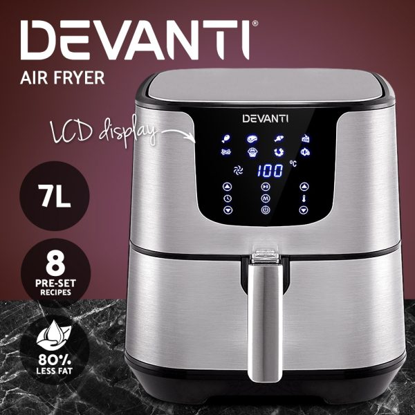 Devanti Air Fryer 7L LCD Fryers Stainless Steel - Image 3
