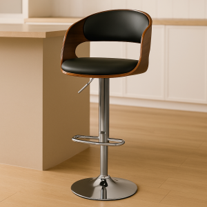Bar Stool Bent Wood and Faux Leather