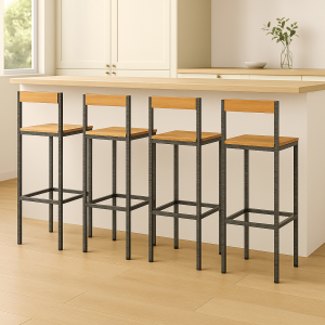 Bar Stools 4 pcs Grey Poly Rattan and Solid Wood Acacia