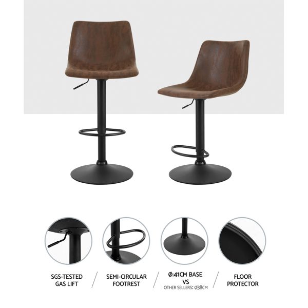 Artiss 2x Bar Stools Vintage Leather Swivel Gas Lift Brown - Image 5