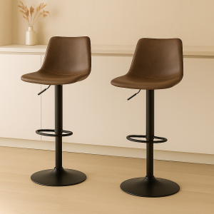 Artiss 2x Bar Stools Vintage Leather Swivel Gas Lift Brown