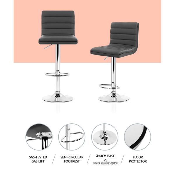Artiss 2x Bar Stools Padded Leather Gas Lift Grey - Image 5
