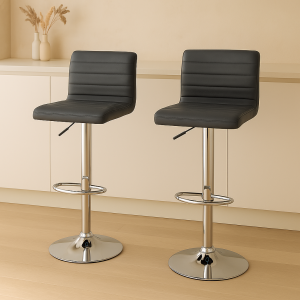 Artiss 2x Bar Stools Padded Leather Gas Lift Grey