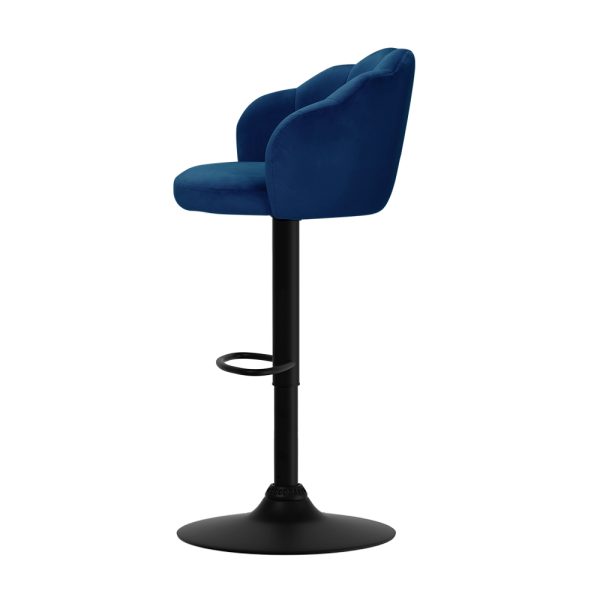 Nessah Blue Velvet Bar Stools – Set of 2 | Elegant Swivel Height Adjustable Kitchen Stools - Image 4