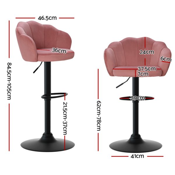 Artiss 2x Bar Stools Gas Lift Velvet Pink - Image 2