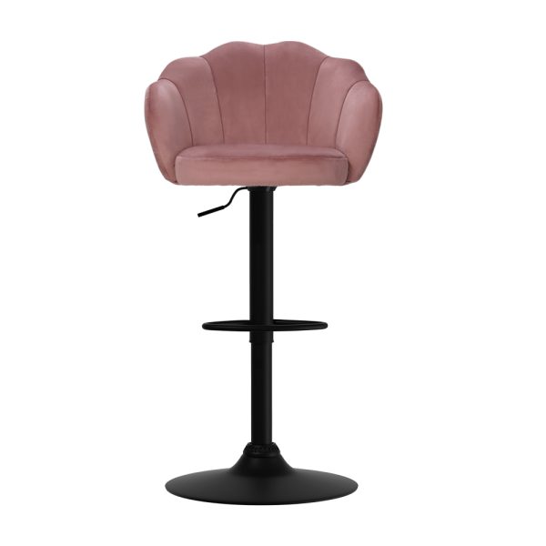 Artiss 2x Bar Stools Gas Lift Velvet Pink - Image 3