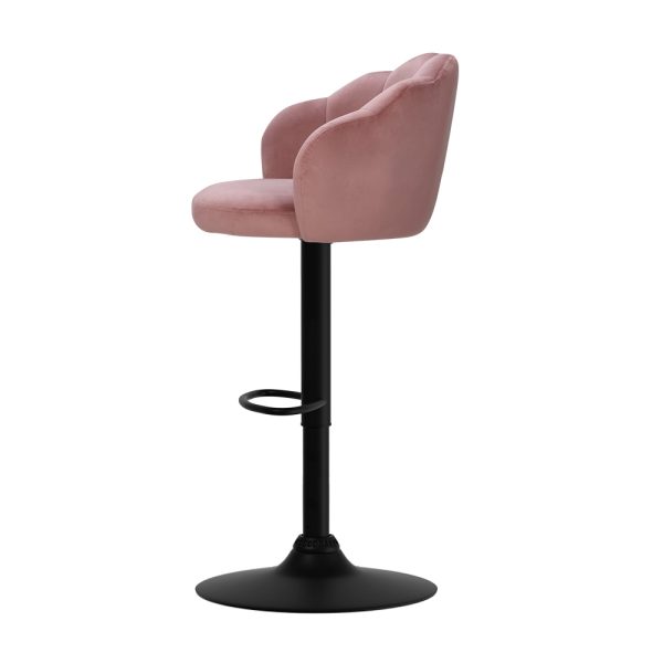 Artiss 2x Bar Stools Gas Lift Velvet Pink - Image 4