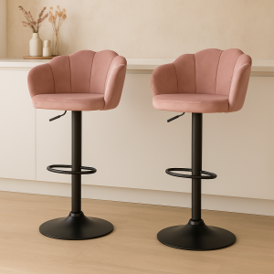 Artiss 2x Bar Stools Gas Lift Velvet Pink