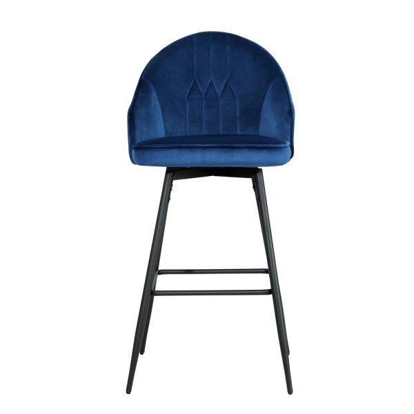 Artiss 2x Bar Stools Velvet Swivel Metal Legs Blue - Image 4
