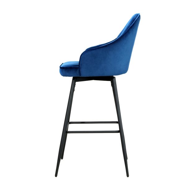 Artiss 2x Bar Stools Velvet Swivel Metal Legs Blue - Image 5