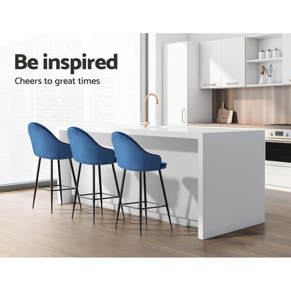 Artiss 2x Bar Stools Velvet Swivel Metal Legs Blue - Image 6