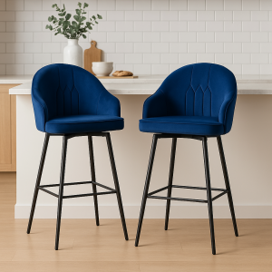 Artiss 2x Bar Stools Velvet Swivel Metal Legs Blue