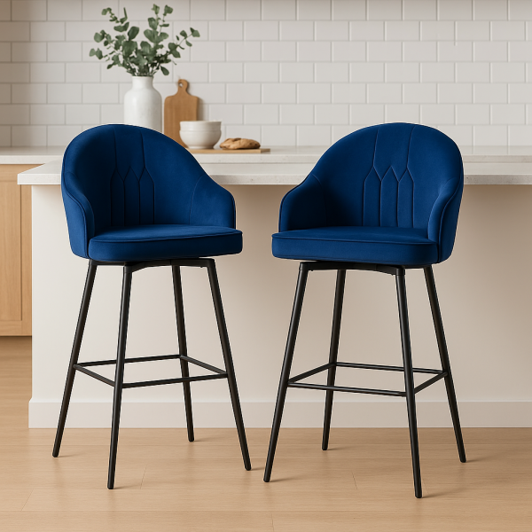 Artiss 2x Bar Stools Velvet Swivel Metal Legs Blue
