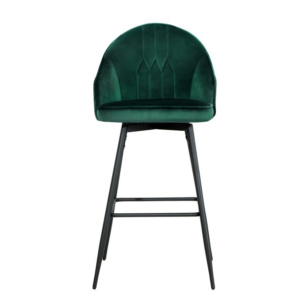 Artiss 2x Bar Stools Velvet Swivel Metal Legs Green - Image 4