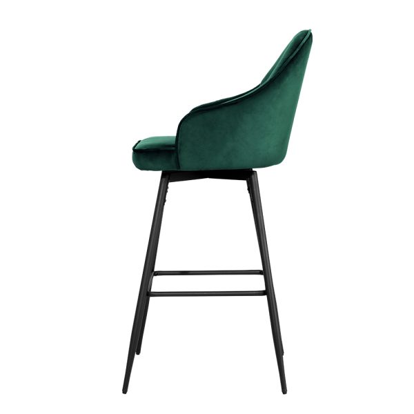 Artiss 2x Bar Stools Velvet Swivel Metal Legs Green - Image 5