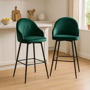 Artiss 2x Bar Stools Velvet Swivel Metal Legs Green