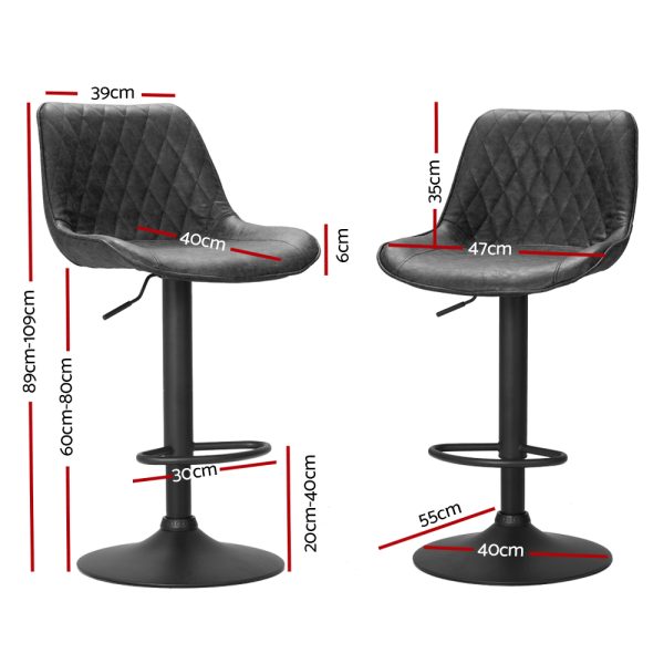 Artiss 2x Bar Stools Gas Lift Vintage Leather Black - Image 2