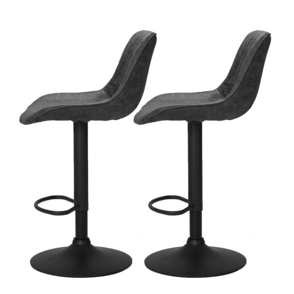 Artiss 2x Bar Stools Gas Lift Vintage Leather Black - Image 3