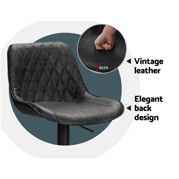 Artiss 2x Bar Stools Gas Lift Vintage Leather Black - Image 6