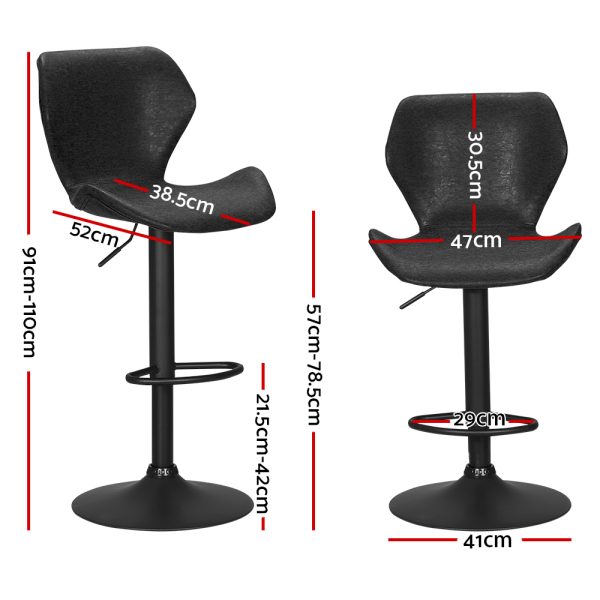 Artiss Bar Stools Kitchen Counter Stools Swivel Gas Lift Vintage Chairs Black x2 - Image 2
