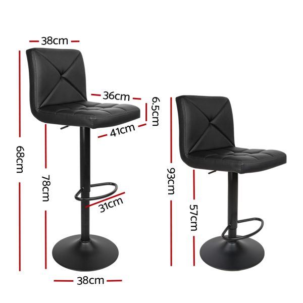 Artiss 2x Bar Stools Kitchen Dining Chairs Gas Lift Stool Leather Black - Image 2