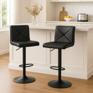 Artiss 2x Bar Stools Kitchen Dining Chairs Gas Lift Stool Leather Black