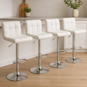 Artiss 4x Bar Stools Gas Lift Leather Padded White