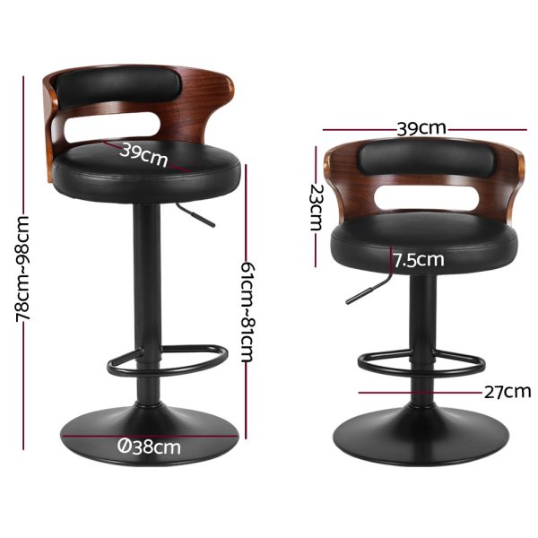 Artiss 2x Bar Stools Gas Lift Faux Leather - Image 3