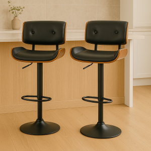 Artiss 2x Bar Stools Gas Lift Leather All Black