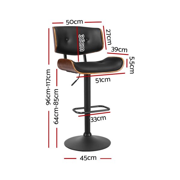 Artiss 2x Bar Stools Gas Lift Leather All Black - Image 2