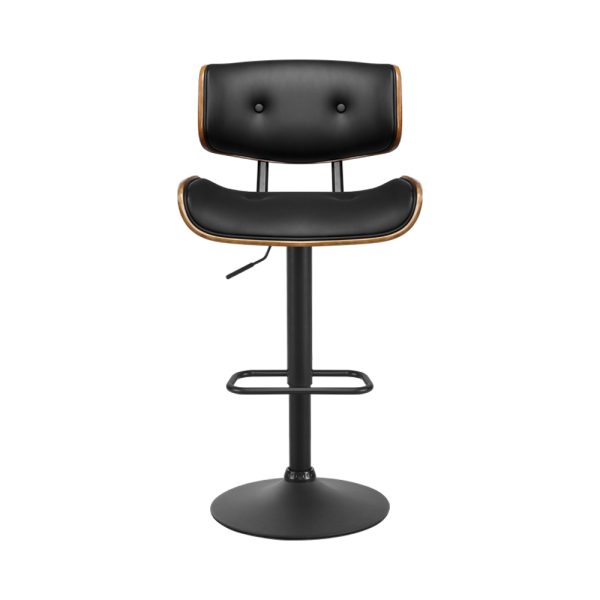 Artiss 2x Bar Stools Gas Lift Leather All Black - Image 3