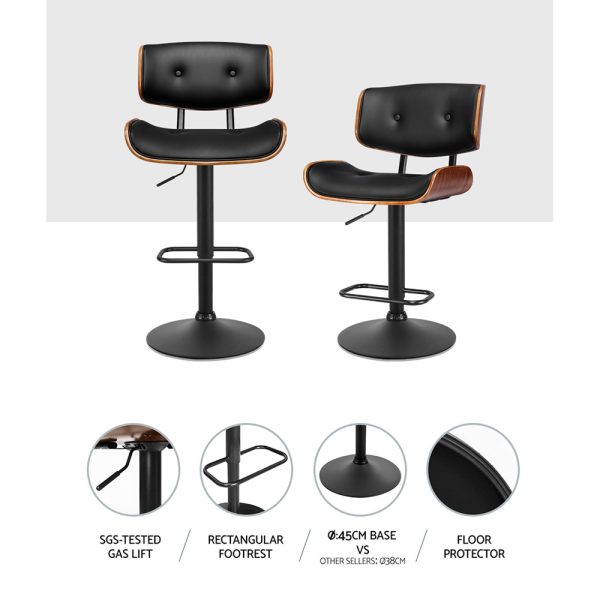 Artiss 2x Bar Stools Gas Lift Leather All Black - Image 6