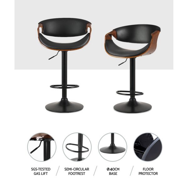 Artiss Bar Stools Gas Lift Leather w/Armrest - Image 5