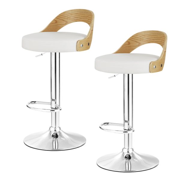 Artiss 2x Bar Stools Adjustable Leather Padded White - Image 3