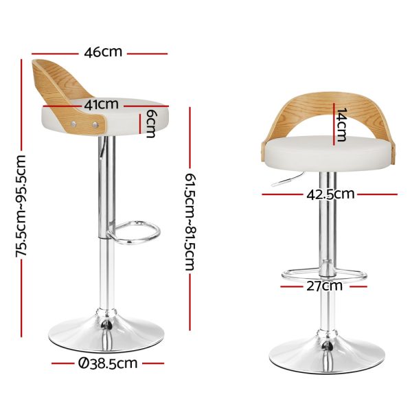 Artiss 2x Bar Stools Adjustable Leather Padded White - Image 2