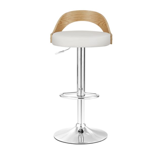 Artiss 2x Bar Stools Adjustable Leather Padded White - Image 4