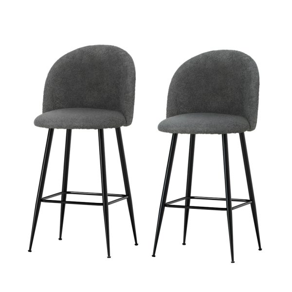Artiss Bar Stools Kitchen Counter Barstools Sherpa Metal Chairs x2 - Image 3