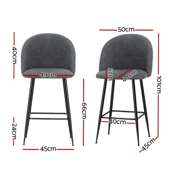 Artiss Bar Stools Kitchen Counter Barstools Sherpa Metal Chairs x2 - Image 2