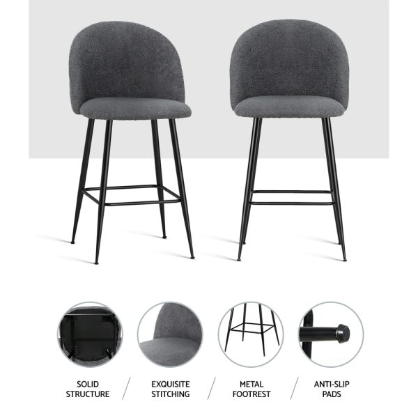 Artiss Bar Stools Kitchen Counter Barstools Sherpa Metal Chairs x2 - Image 7