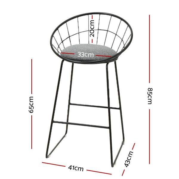Artiss 2x Bar Stools Padded Seat Metal - Image 2