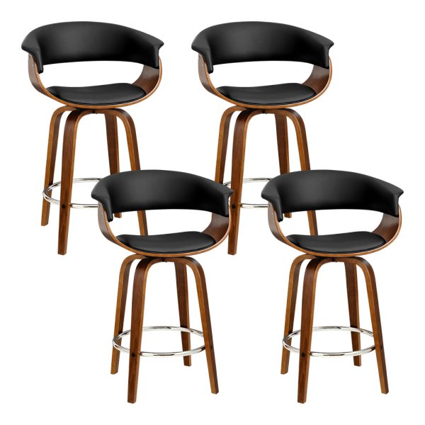 Artiss 4x Bar Stools Swivel PU Seat Wooden - Image 3