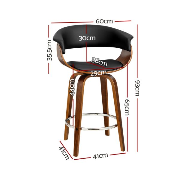 Artiss 2x Bar Stools Swivel PU Seat Wooden - Image 2