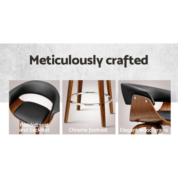 Artiss 2x Bar Stools Swivel PU Seat Wooden - Image 7
