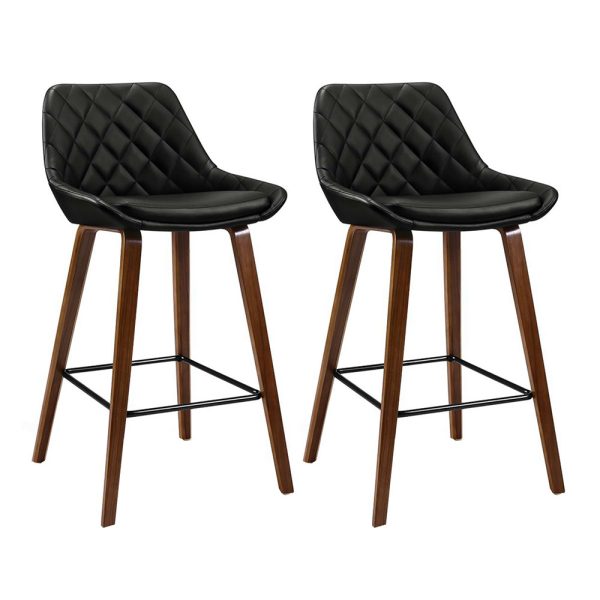 Artiss 2x Bar Stools PU Seat Wooden - Image 3