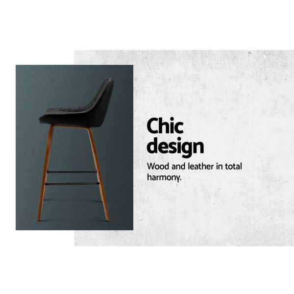 Artiss 2x Bar Stools PU Seat Wooden - Image 6